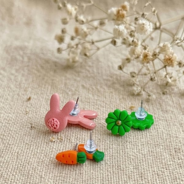 Easter Bunny and Carrot Stud Earrings Set