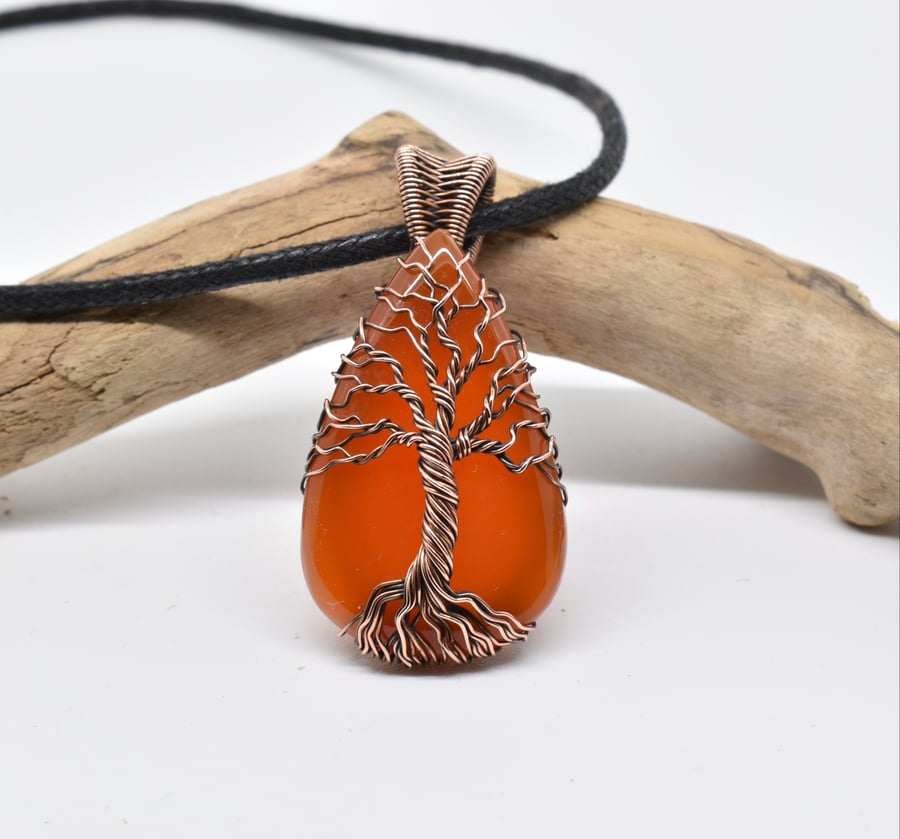 Carnelian and Copper Wire Wrapped Tree of Life Yggdrasil Pendant 