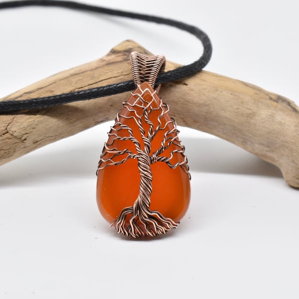 Carnelian and Copper Wire Wrapped Tree of Life Yggdrasil Pendant 