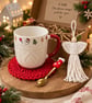 Handmade Christmas Mug Set, Crochet Coaster, Angel Ornament, Christmas Gift Box