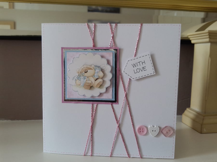 Cute teddy with love birthday card 