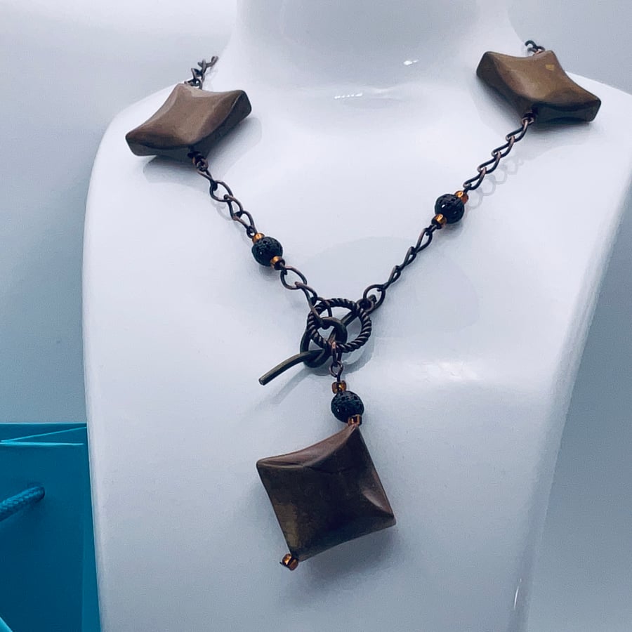 Inexpensive front fastening copper chained neck Folksy