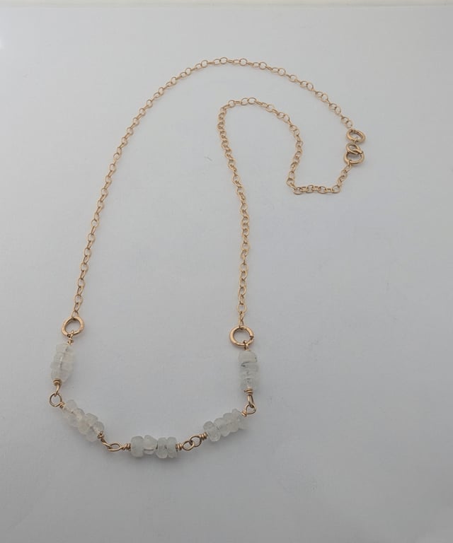 Moonstone Beaded Bar Necklace, 14K Gold