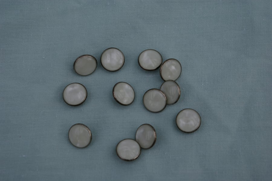 Buttons Twelve Small Metal and Pearlized Buttons