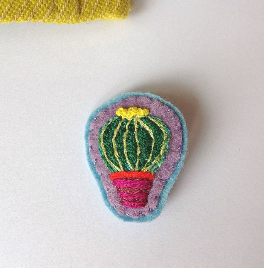 Cactus Hand Embroidered Felt Brooch