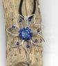 Flower Pendant, Silver Plated, Blue and Silver - Image 2