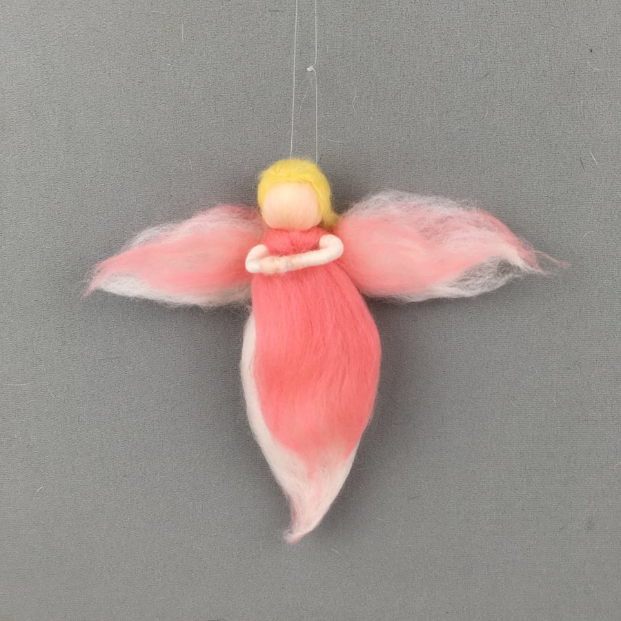 Fairy, angel - merino wool in salmon pink and white