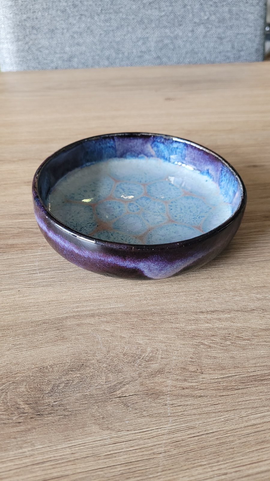 Small patterned blue purple plate handmade pottery