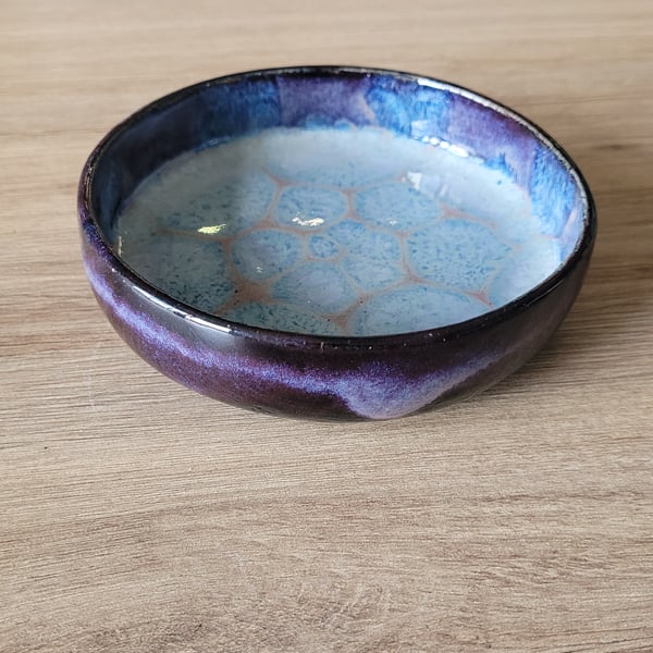 Small patterned blue purple plate handmade pottery