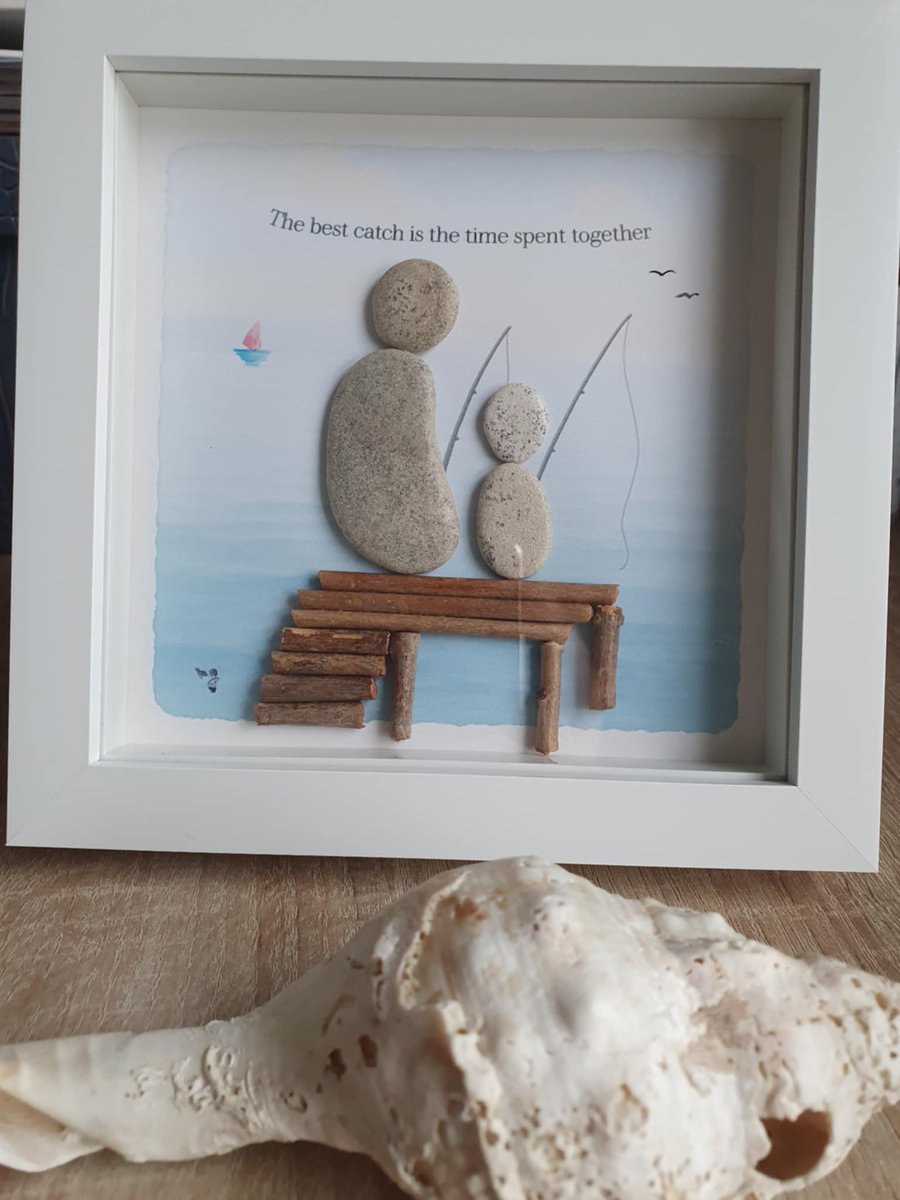 Pebble Art Frame, Dad and Son Unique Gift Frame With Quote