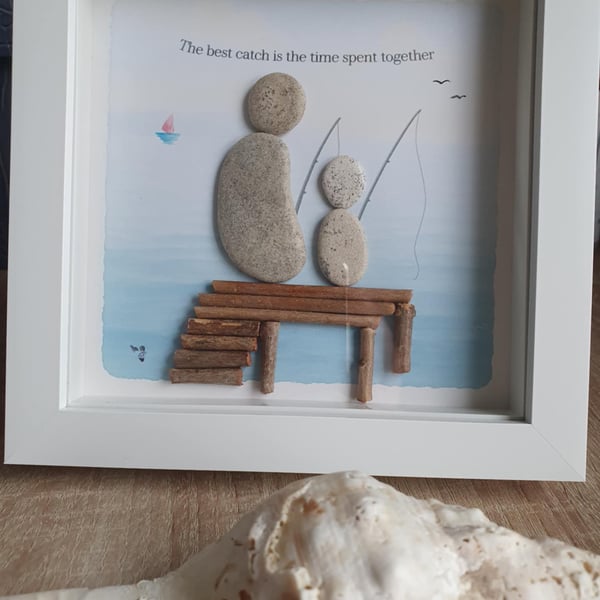 Pebble Art Frame, Dad and Son Unique Gift Frame With Quote