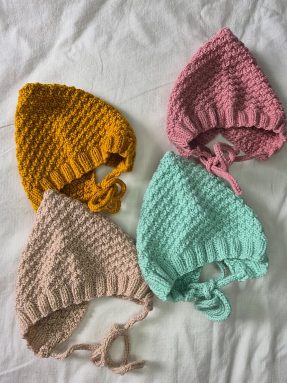 Mossy Pixie Baby Bonnets