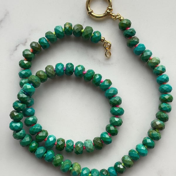 Neon Magnesite Hand Knotted Beaded Gemstone Necklace