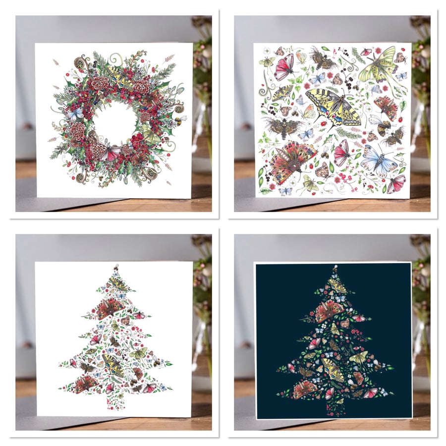 Butterfly inspired Christmas card x 4 designs