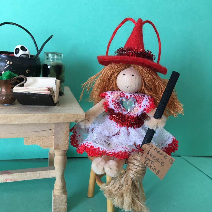 Witch Doll Hanging Decoration, Red And White, Witch Core, Halloween Decoration