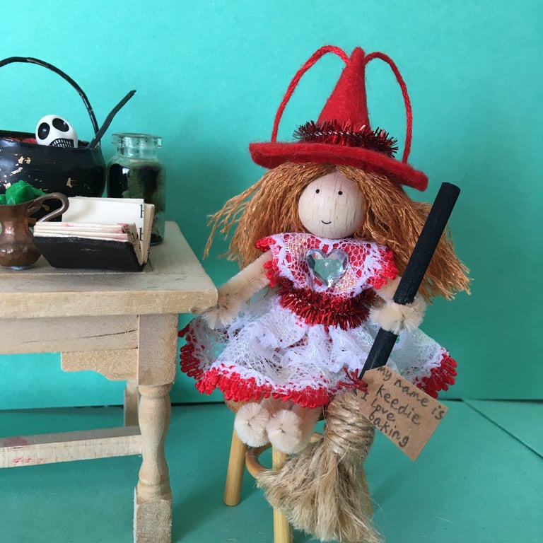 Witch Doll Hanging Decoration, Red And White, Witch Core, Halloween Decoration