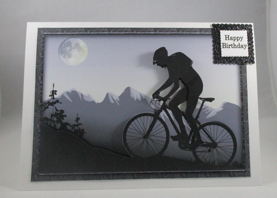 Decoupage,3d Silhouette Cyclist Birthday Card, Personalise