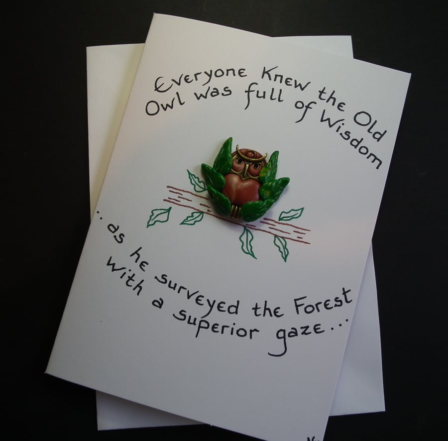 Spring Sale ... Handcrafted Wise Owl card by Ann Galvin A5 5"x7"