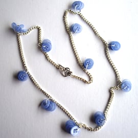 Beautiful Hand Dyed Blue Button Necklace - UK Free Post