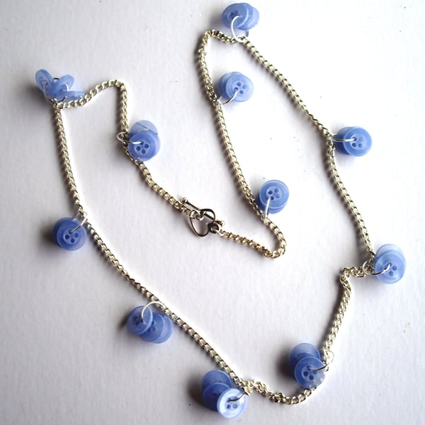 Beautiful Hand Dyed Blue Button Necklace - UK Free Post