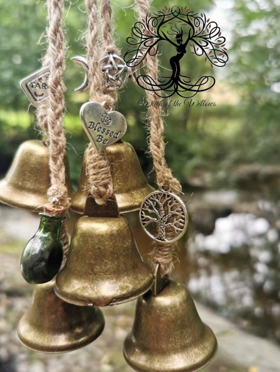 Witches Bells, 5 bells , Witches Bells, Door Protection Charm, Wicca Decor, 
