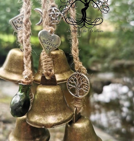Witches Bells, 5 bells , Witches Bells, Door Protection Charm, Wicca Decor, 