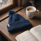 Knitted Pompom hat,  small Adults black