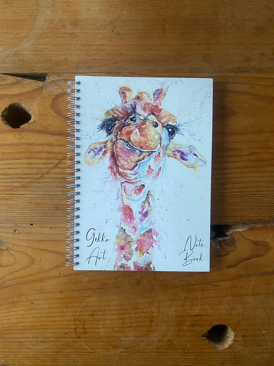 Giraffe Notebook, Notepad, A5 Size, Spiral bound, Wildlife Art Notebook, Pad, Jo