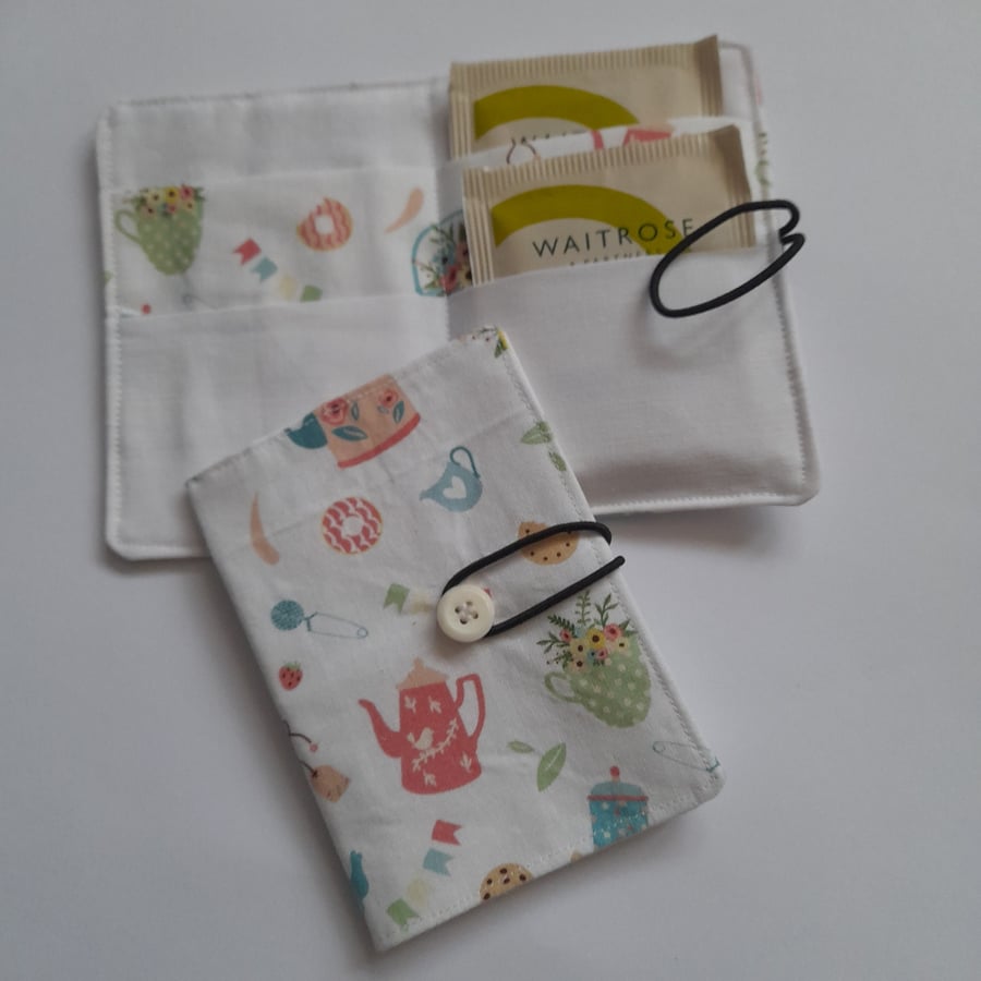 Teapots & Flowers Tea wallet, Travel tea wallet, Teabag holder, 