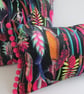Printed Velvet Jungle Design Cushion Cover with Pink Poms - Image 2