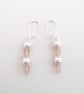 White Faux Pearl & Pink Glass Bead Silver Drop Earrings - Image 4