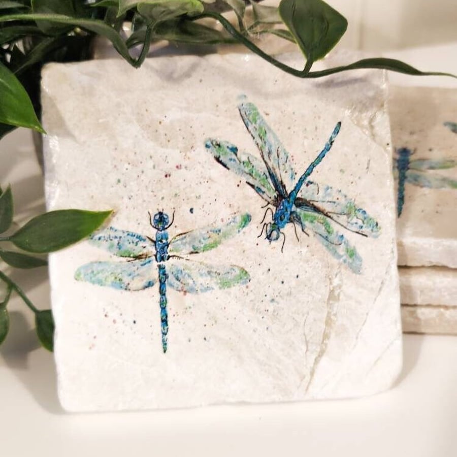 Dragonfly Rustic Marble Coasters, Dragonfly Drinks Coasters