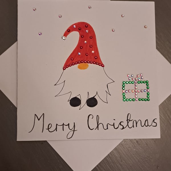 GONK CHRISTMAS BLANK CARD, hand sparkled, hand made