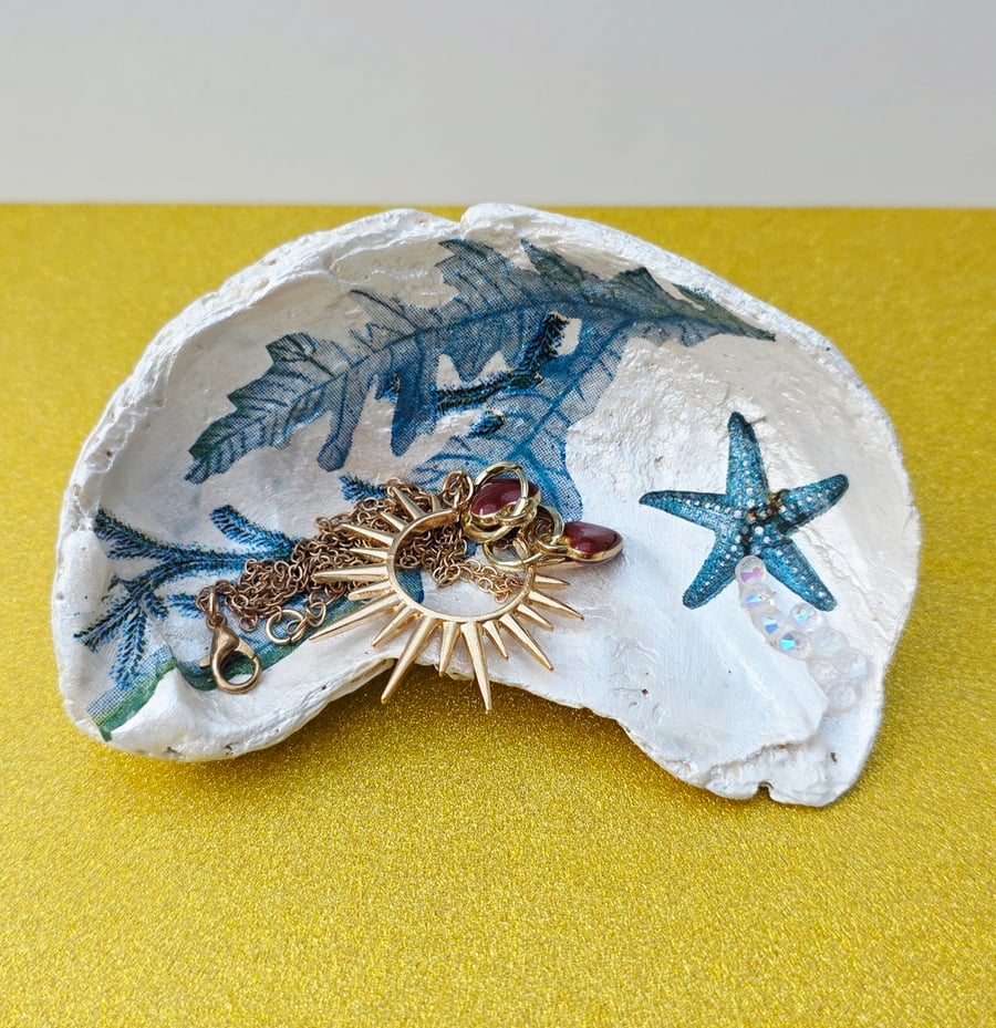 Hand Decorated Oyster Shell Trinket Dish
