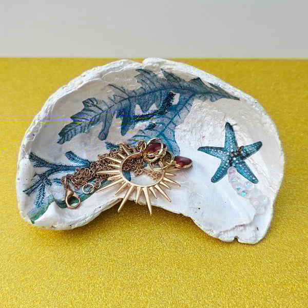 Hand Decorated Oyster Shell Trinket Dish