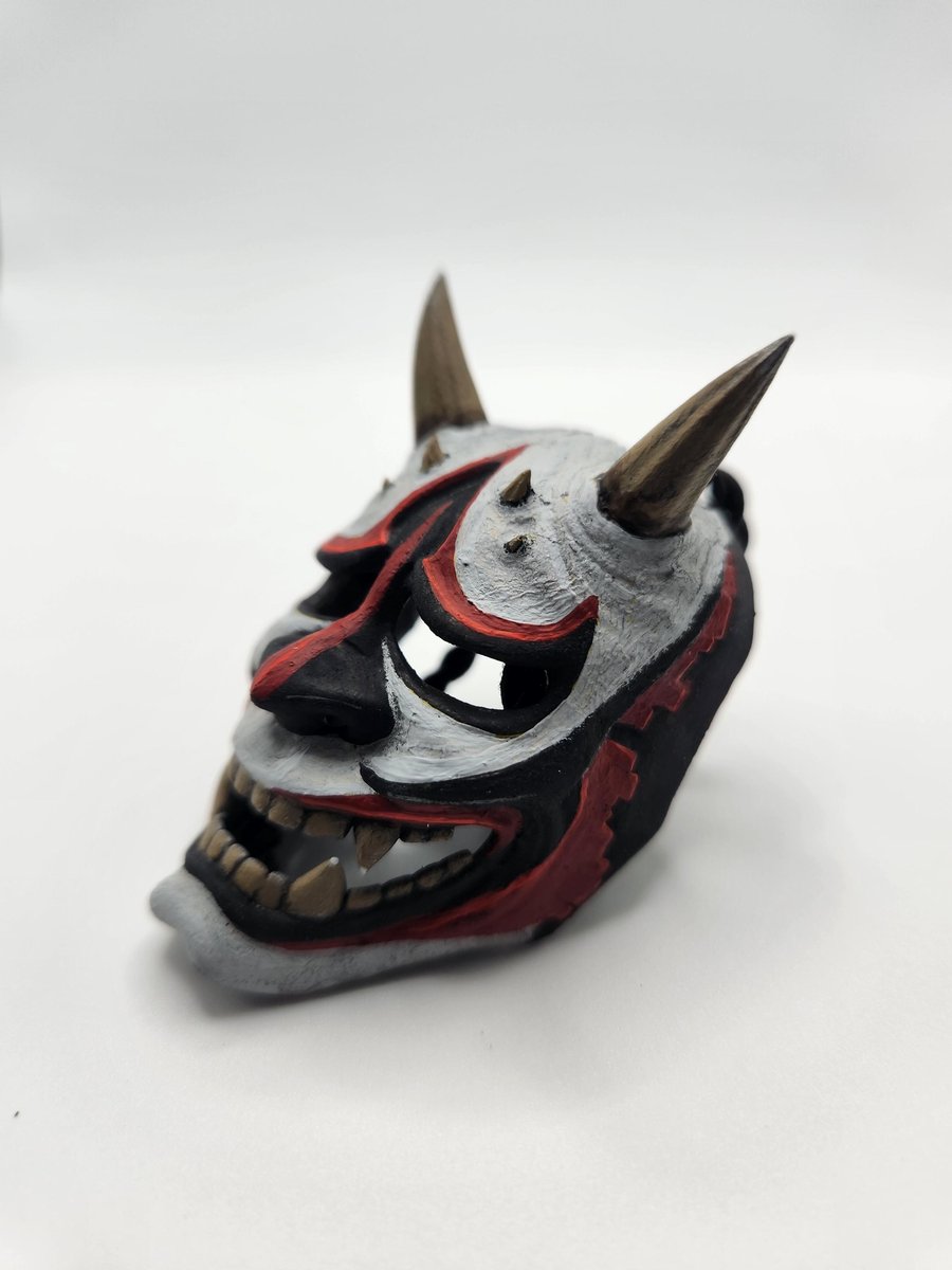 3D Printed Hand-Painted Samurai Oni Clown Mask Rear View Mirror Charm