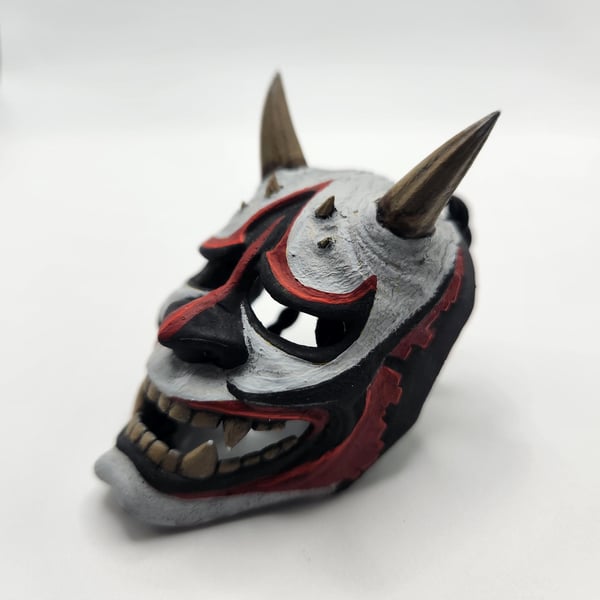3D Printed Hand-Painted Samurai Oni Clown Mask Rear View Mirror Charm
