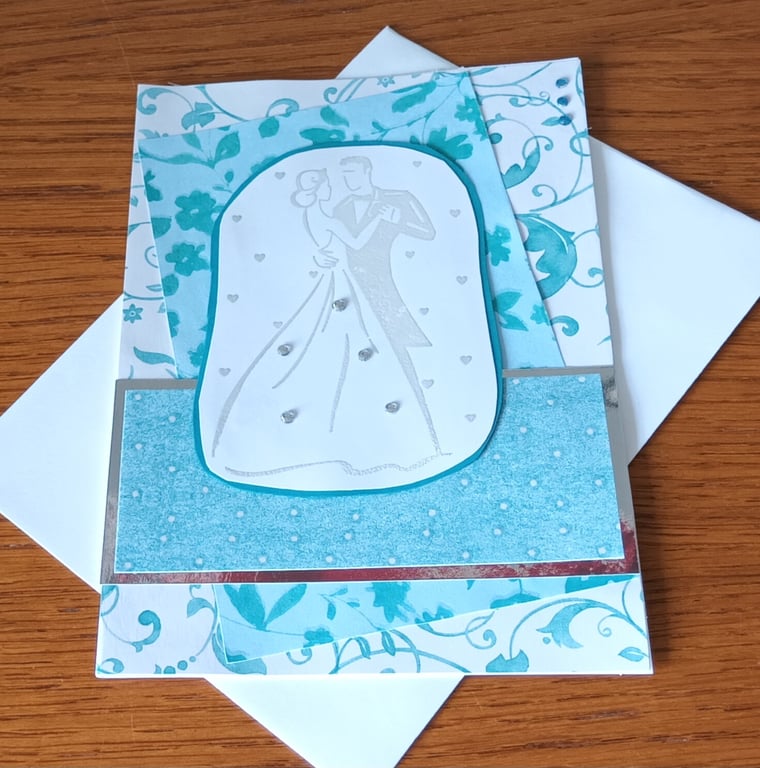 Bride and groom card - blue 