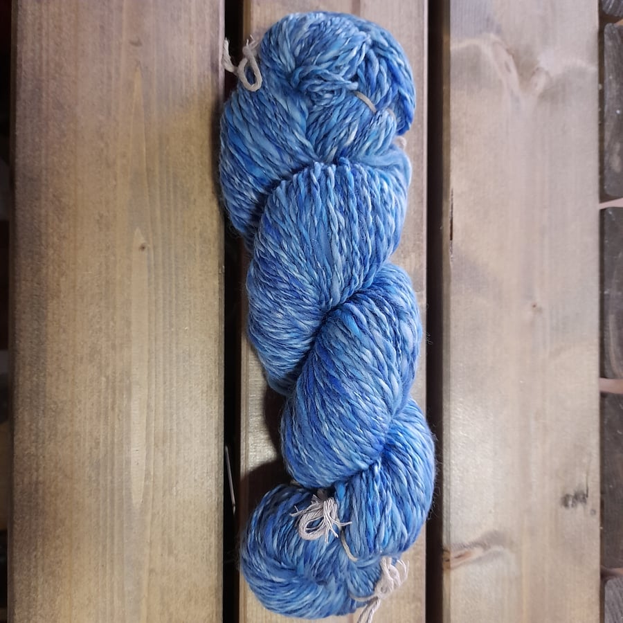 Blue Merino and silk hand spun double knit yarn