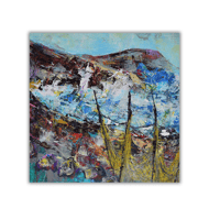 Mounted acrylic painting - coast - fishing nets - costal landscape - stormy sea