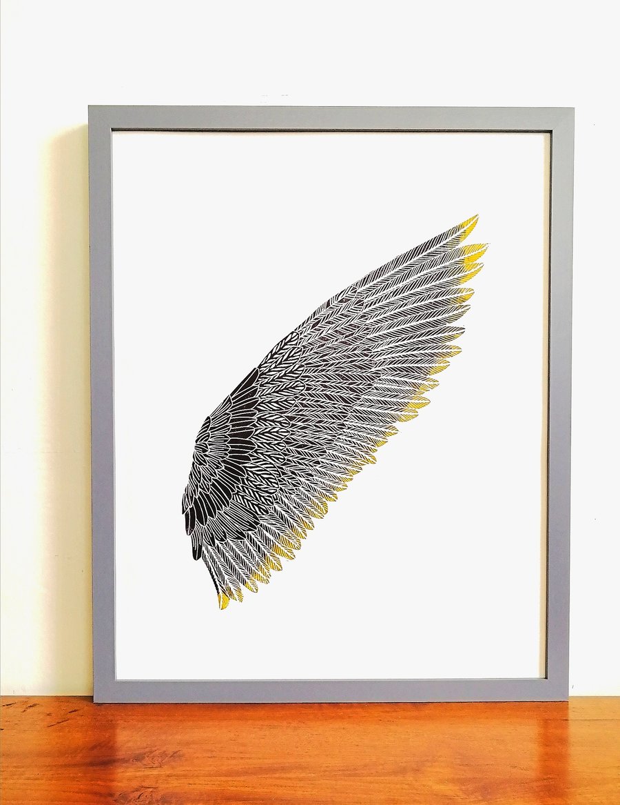 Flight feathers Linoprint