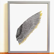 Flight feathers Linoprint