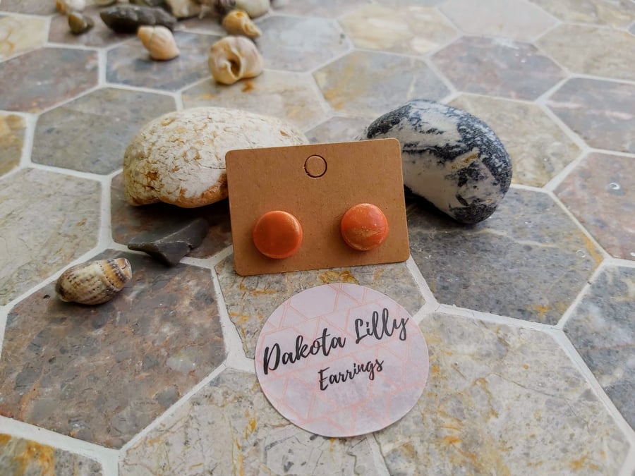 Orange polymer clay stud with gold shimmer
