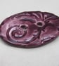 Large Aubergine Purple Brocade Oval Handmade Ceramic Button - Image 2