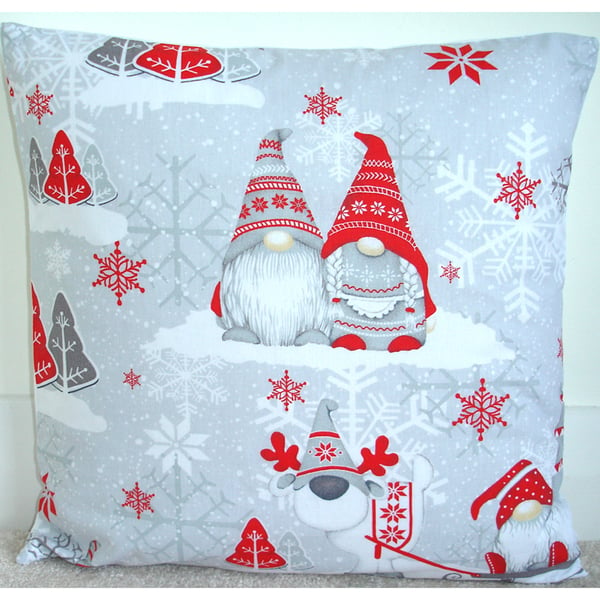 Christmas Gonk Cushion Cover 16" Gnomes Grey and Red 16x16 Pillow Case
