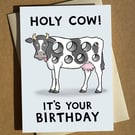 Holy Cow Birthday Card A6 - Cow Pun Birthday Cartoon Humour Card