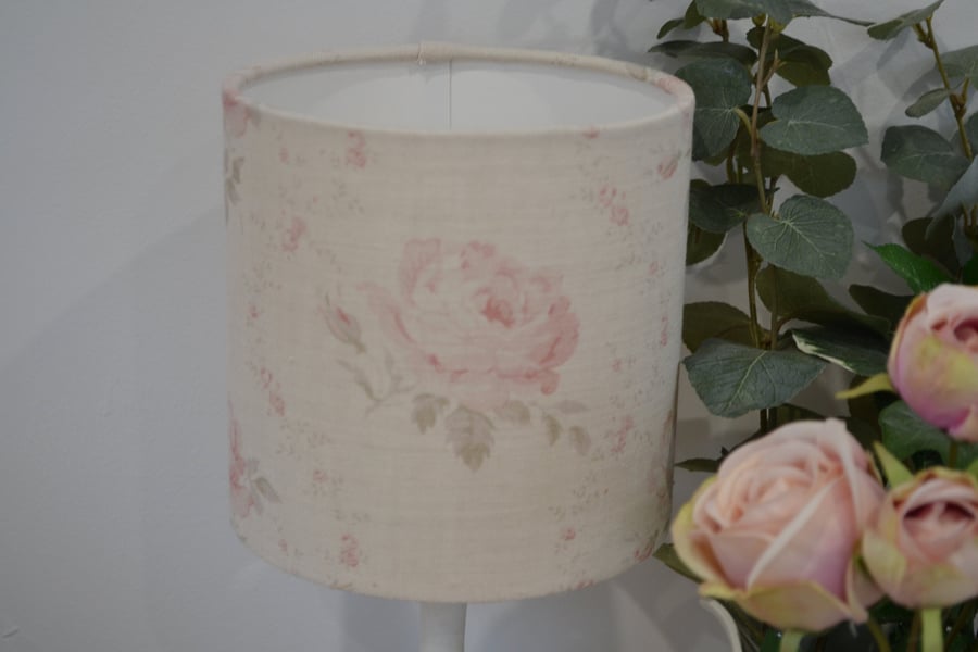 Peony and Sage Lampshade - Georgian Roses linen lampshade 15cm drum