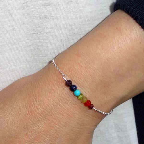 Sterling silver chakra gemstone bracelet