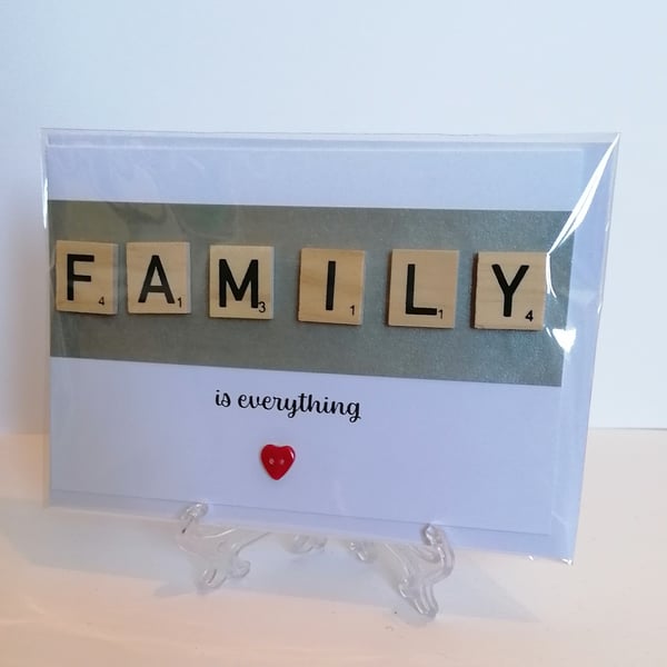 Family is everything scrabble greetings card