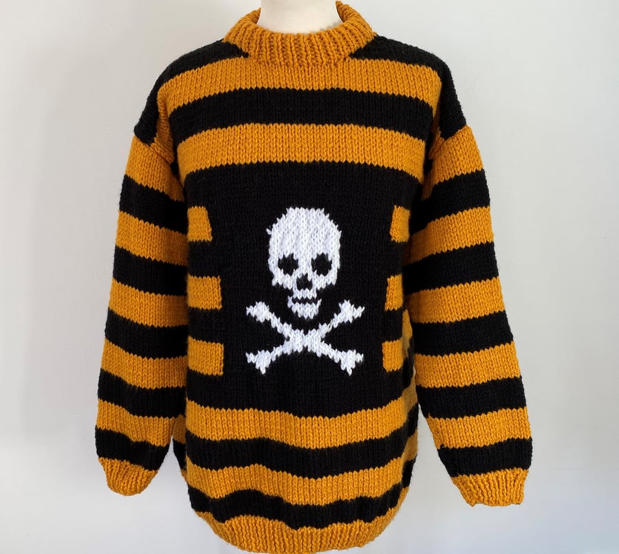 Goth Dennis Mustard stripes Hand Knitted Aweater
